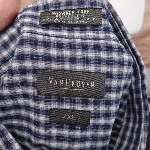 VAN HEUSEN WRINKLE FREE BROADCLOTH BLUE PLAID BUTTON DOWN SHIRT MENS SZ XXL 2XL - Picture 6 of 6